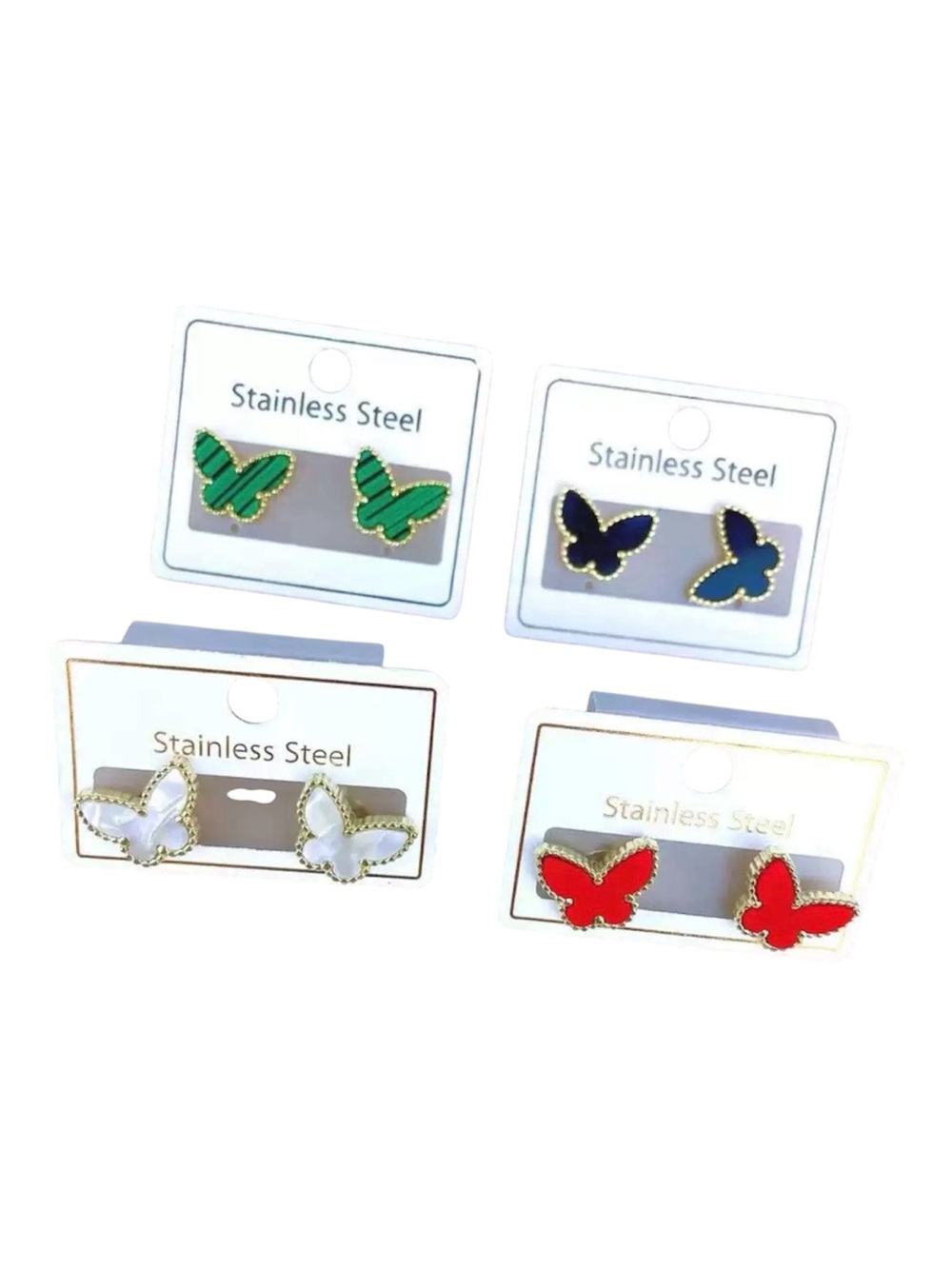 4Pairs Stainless Steel Butterfly Stud Earrings Set Gold Tone Women Jewelry Gift